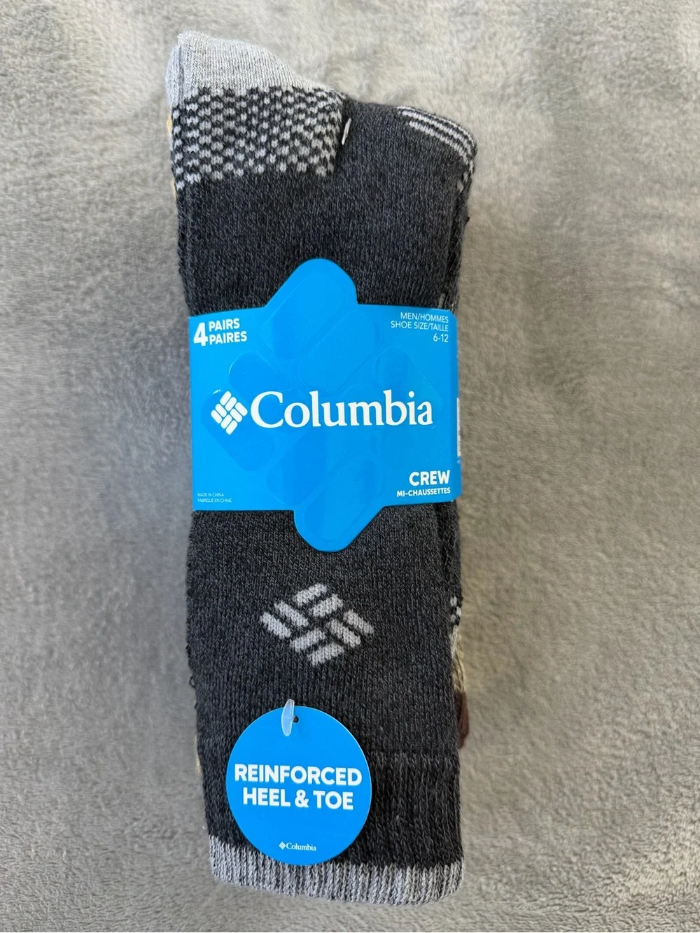 (4 Pairs) Columbia Men's Crew Socks - Charcoal and Light Gray